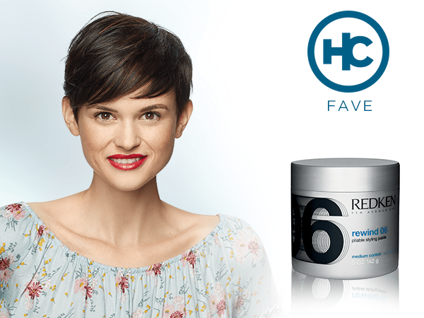 model with brunette pixie + HC Fave product: REDKEN Rewind 06