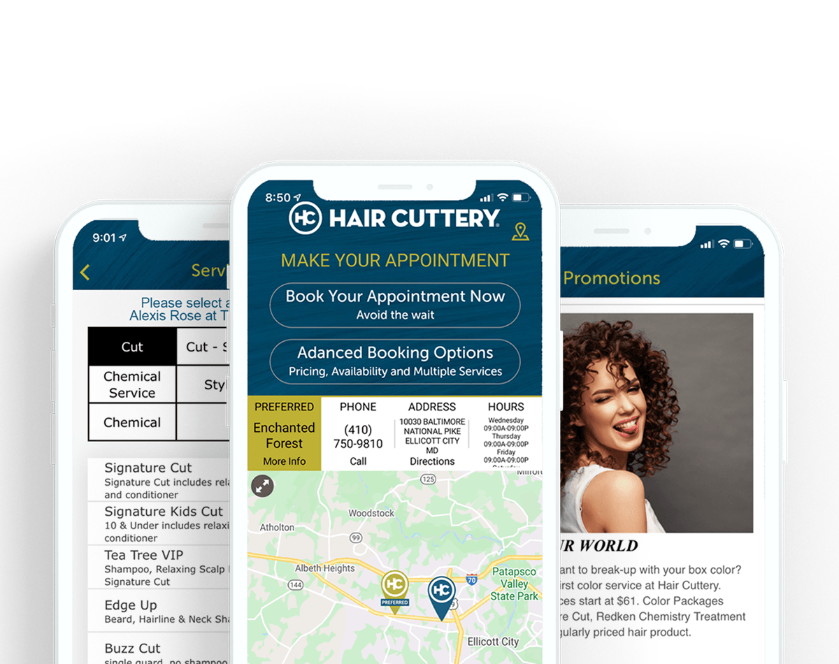 Picture of Haircuttery mobile app.