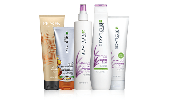 Redken All Soft Heavy Cream, Matrix  Multi-Tasking Oil-In-Cream, Biolage Hydrasource Daily Leave In Tonic, Hydrasource Shampoo and Conditioning Balm