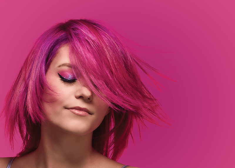 Model with vivid pink hair