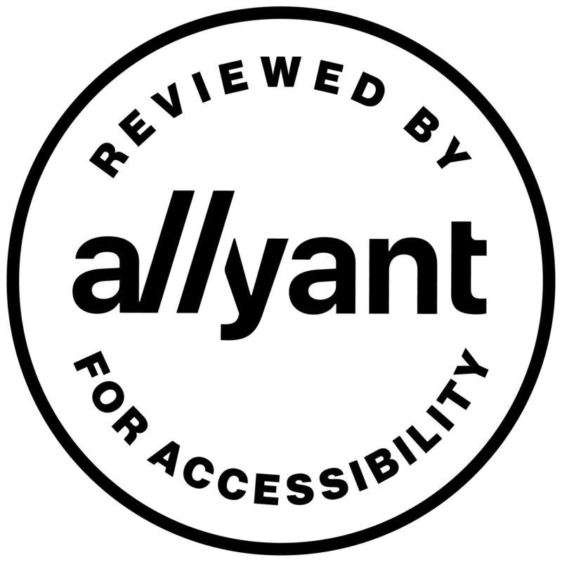 Reviewed By Allyant for Accessibility Badge that links to Allyant.com